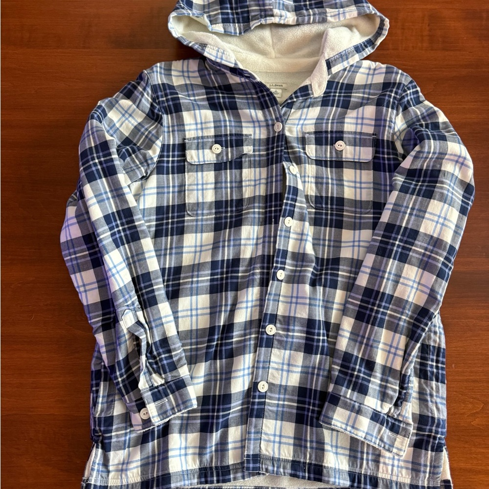 L.L. Bean Sherpa Lined Plaid Flannel Hooded Shacket - small regular